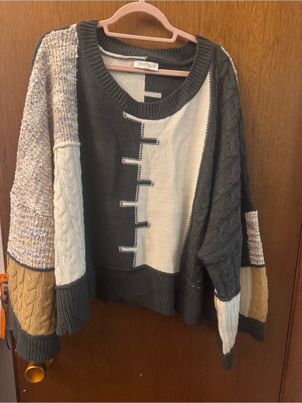 Mello Colorblock Crewneck Sweater in Gray, Cream & Tan